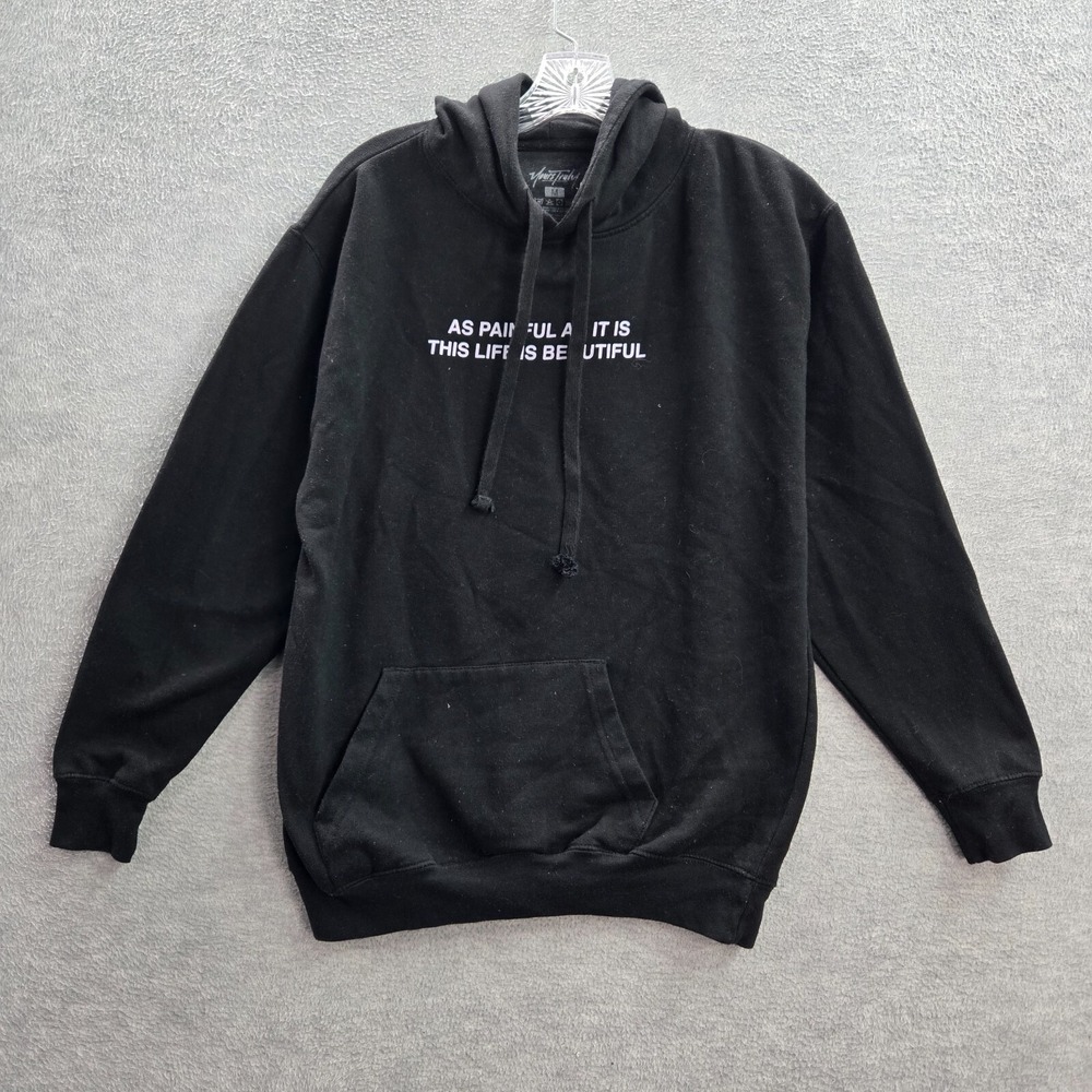 Yours Truly Phora Women Sweatshirt M Black Hoodie Buttterfly Life Is Beautiful